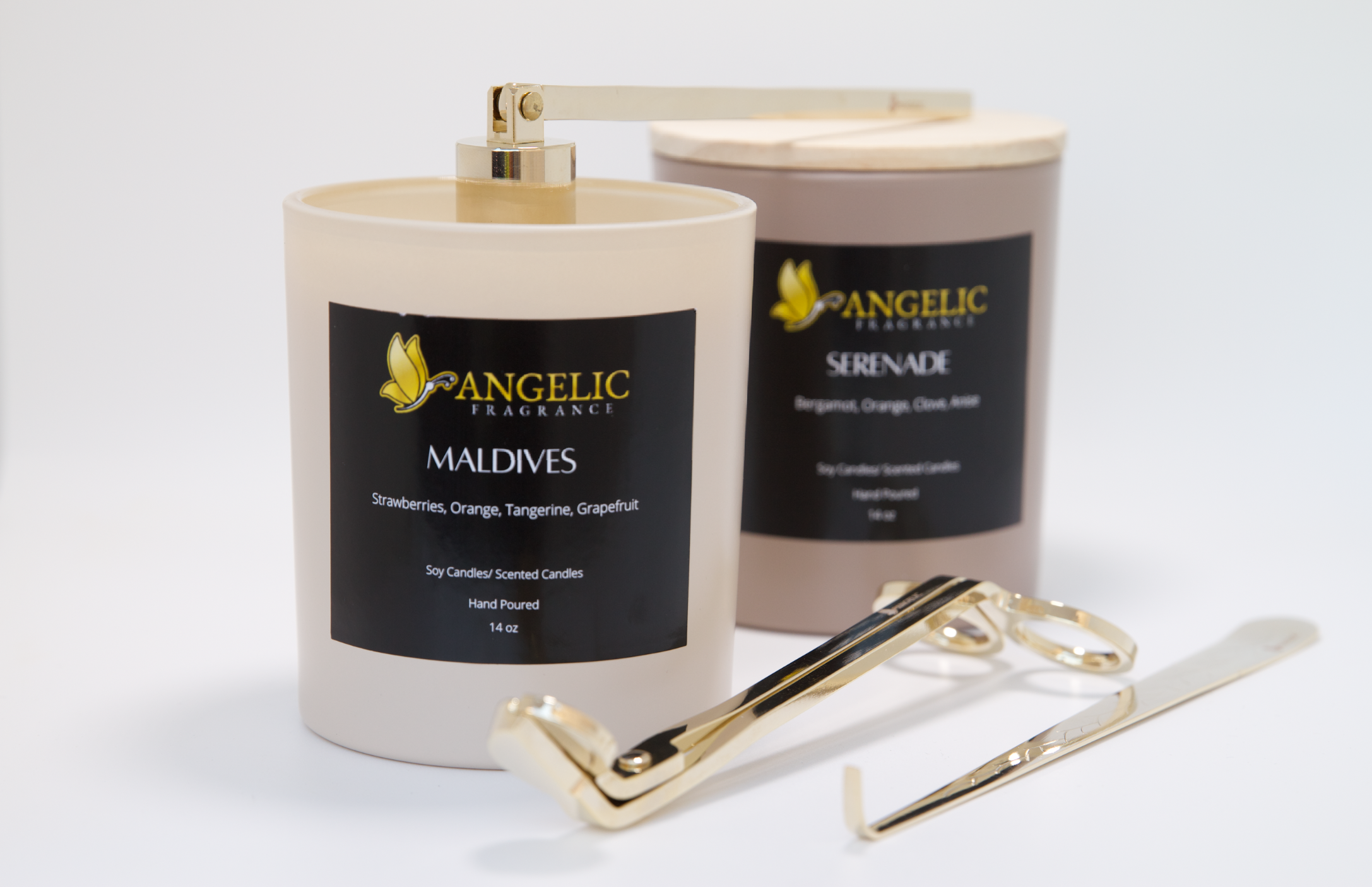 Luxury Candle Gift Set – Serenade & Maldives Candles + Candle Toolset - Angelic Fragrance 